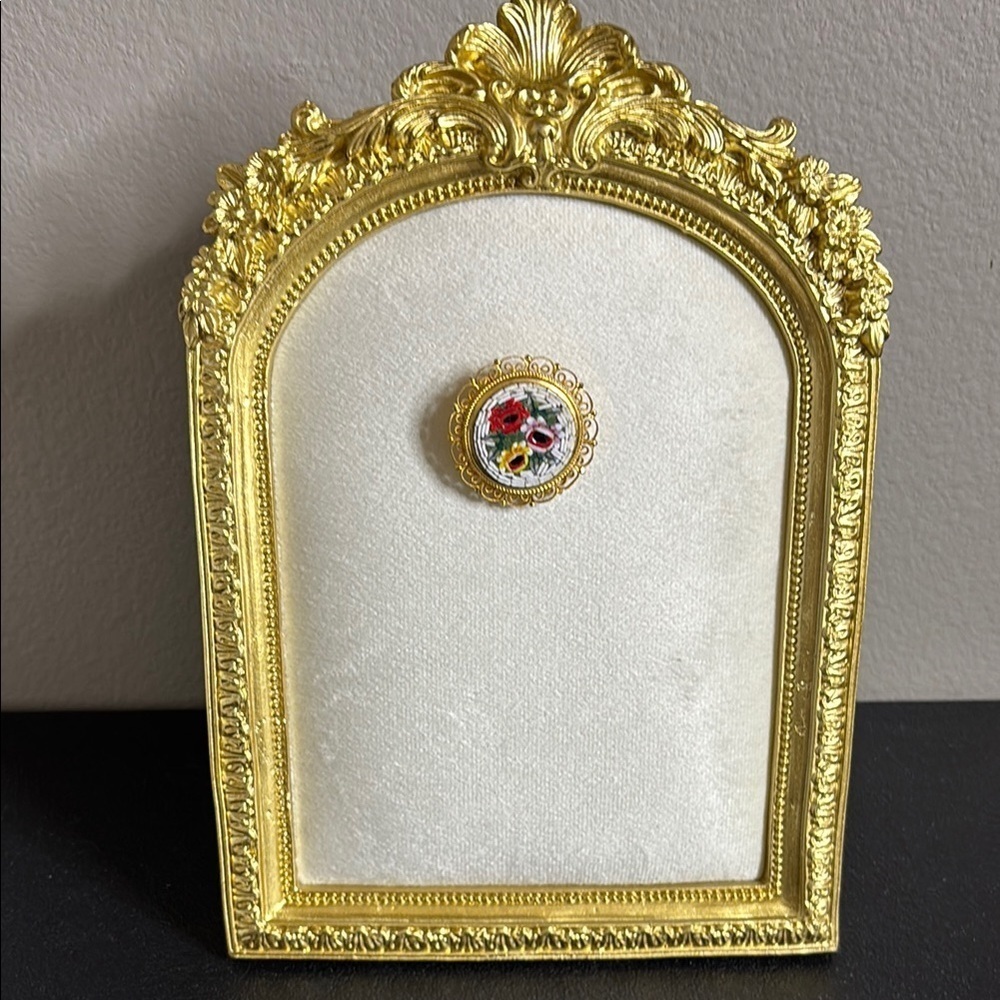 VTG ITALIAN MICRO MOSAIC BROOCH PIN SIGNED ITALY Floral Gold Tone Colorful - Picture 3 of 7
